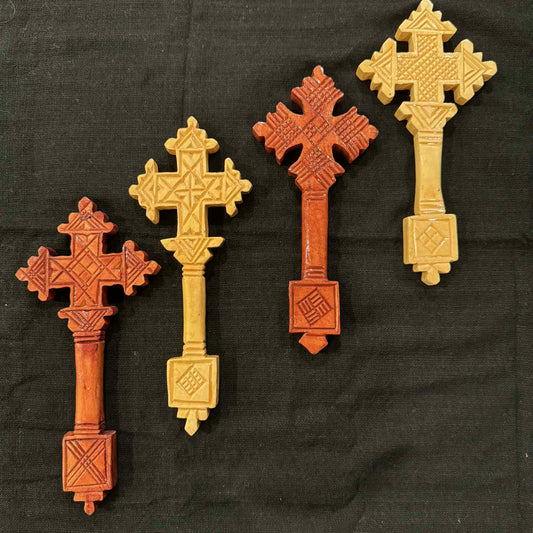 Wood Wall Cross - Wall Hanging Cross Decor Hand Made in Ethiopia, ( LOT OF 4x) Gift set Ethiopian Coptic Ortodox